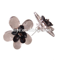 Handmade Big Bold Smoky Crystal Flower Stud Earrings For Party or Shows